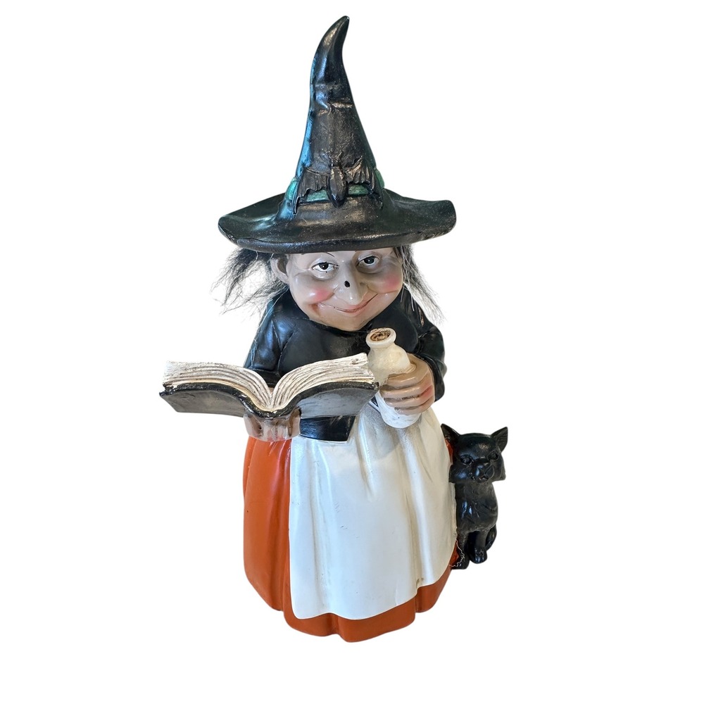 Ashland Halloween Witch Figurine w/‎ Cat & Spellbook Resin 11.5" Table Decor